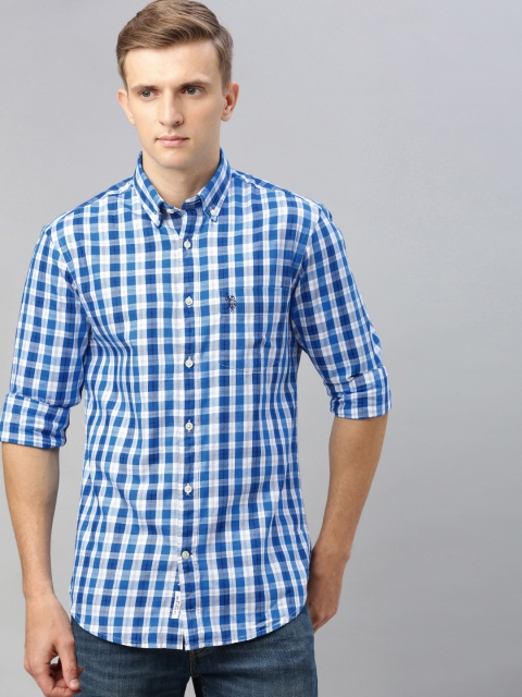 

U.S. Polo Assn. Men Blue & White Tailored Fit Checked Casual Shirt