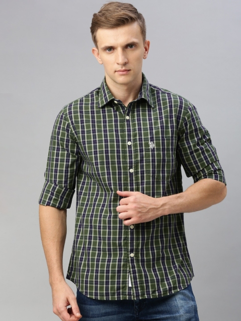 

U.S. Polo Assn. Men Olive Green & Navy Blue Tailored Fit Checked Casual Shirt
