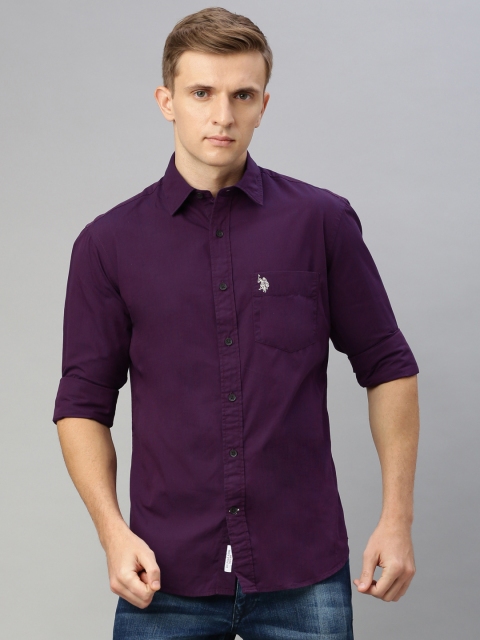 

U.S. Polo Assn. Men Purple Tailored Fit Solid Casual Shirt