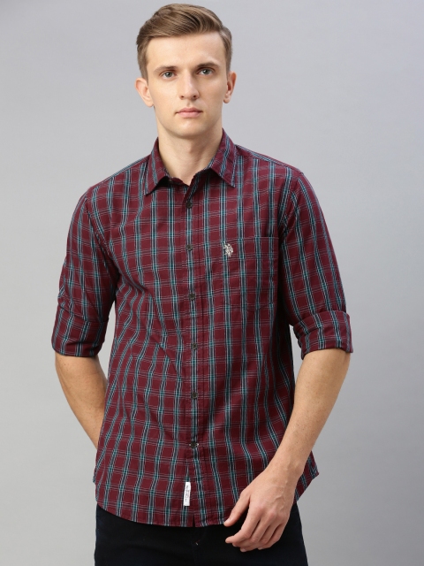 

U.S. Polo Assn. Men Maroon & Green Tailored Fit Checked Casual Shirt