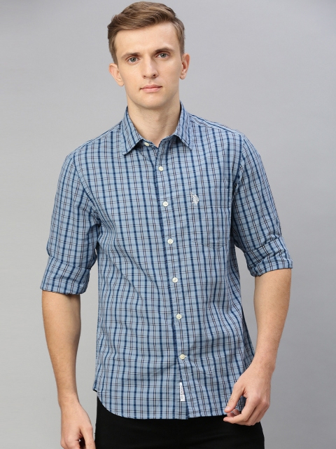 

U.S. Polo Assn. Men Blue & White Tailored Fit Checked Casual Shirt