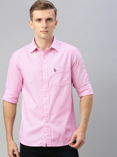 

U.S. Polo Assn. Men Pink Tailored Fit Solid Casual Shirt