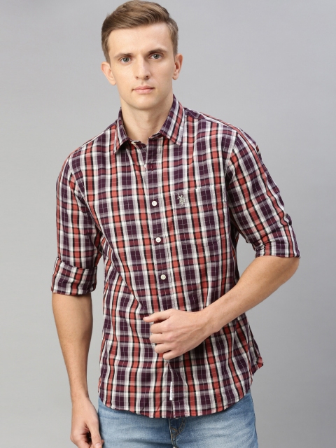 

U.S. Polo Assn. Men Purple & Orange Tailored Fit Checked Casual Shirt