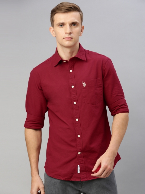 

U.S. Polo Assn. Men Maroon Tailored Fit Solid Casual Shirt