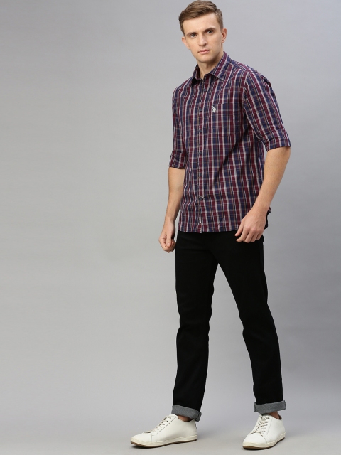 

U.S. Polo Assn. Men Maroon & Navy Blue Tailored Fit Checked Casual Shirt