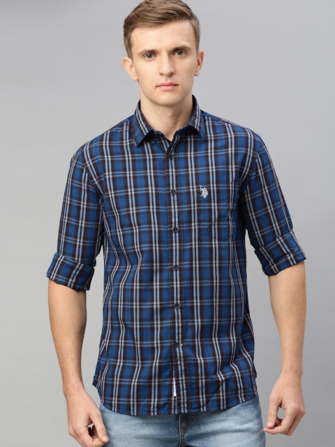 

U.S. Polo Assn. Men Navy Blue & Maroon Regular Fit Checked Casual Shirt