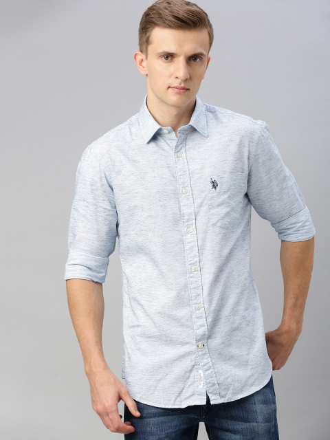 

U.S. Polo Assn. Men Blue Tailored Fit Solid Casual Shirt