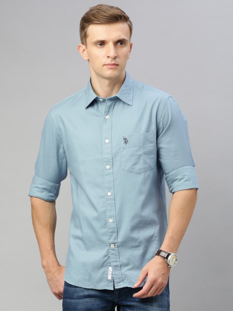 

U.S. Polo Assn. Men Blue Tailored Fit Solid Casual Shirt
