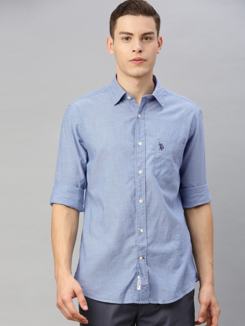 

U.S. Polo Assn. Men Blue Tailored Fit Solid Casual Shirt