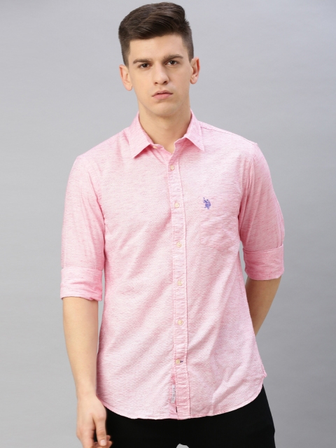 

U.S. Polo Assn. Men Pink Tailored Fit Solid Casual Shirt