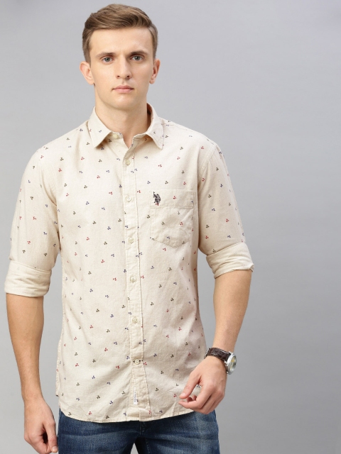 

U.S. Polo Assn. Men Beige & Red Tailored Fit Printed Casual Shirt