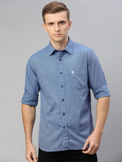 

U.S. Polo Assn. Men Blue Tailored Fit Checked Casual Shirt