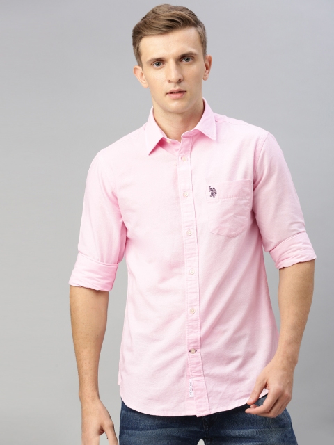 

U.S. Polo Assn. Men Pink Tailored Fit Solid Casual Shirt