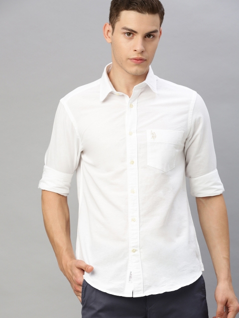 

U.S. Polo Assn. Men White Tailored Fit Solid Casual Shirt
