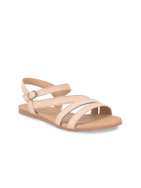 

SALARIO Women Cream-Coloured Solid PU Open Toe Flats