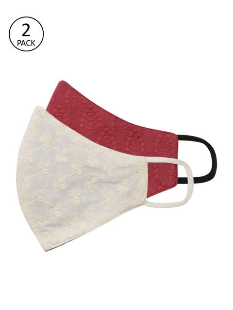 

House of Pataudi Unisex Pack of 2 Embroidered Reusable 7-Layer Outdoor Masks, Red