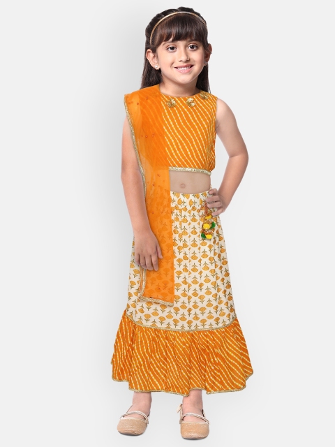 

YK Girls Orange & White Leheriya Printed Ready to Wear Chaniya Choli