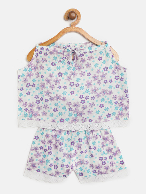 

Nauti Nati Girls White & Purple Floral Print Top with Shorts
