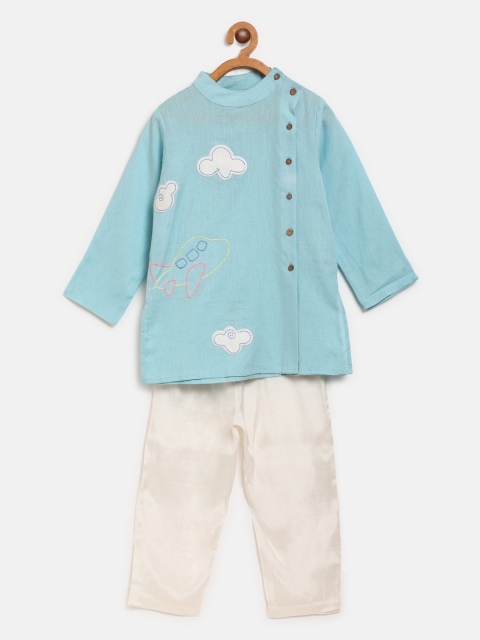 

Nauti Nati Boys Blue & White Embroidered Kurta with Pyjamas