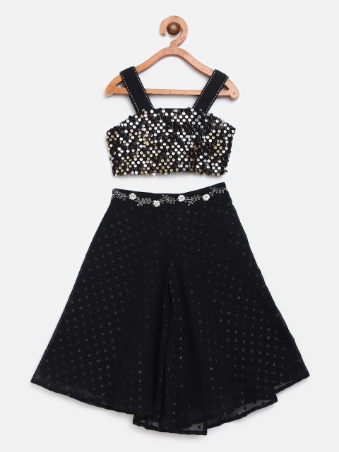 

Nauti Nati Girls Black & Gold-Toned Embellished Crop Top with Palazzos