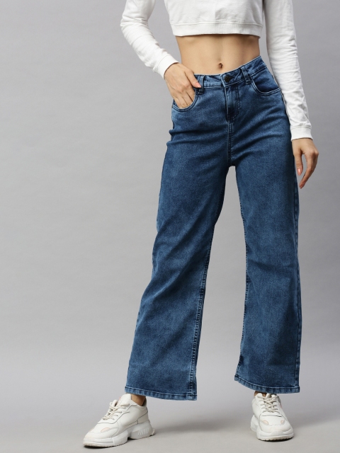 

Metronaut Women Blue Wide Leg High-Rise Clean Look Stretchable Jeans