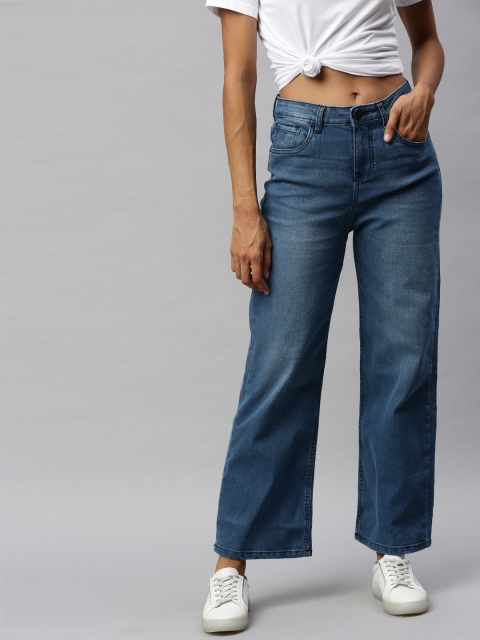 

Metronaut Women Blue Wide Leg High-Rise Clean Look Stretchable Jeans