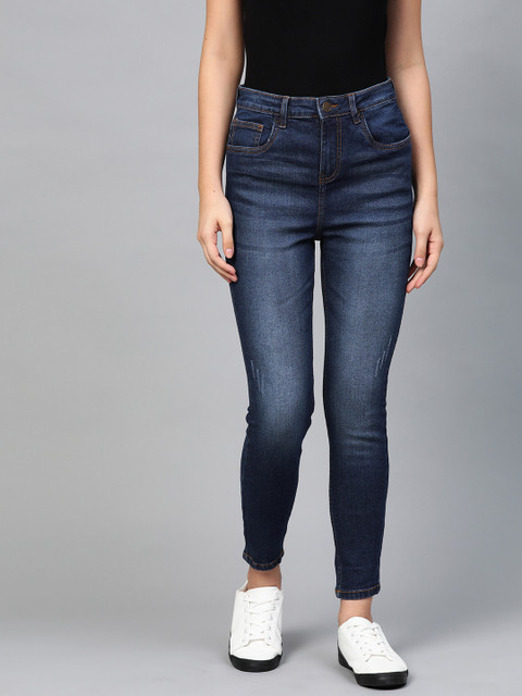 

Metronaut Women Navy Blue Skinny Fit High-Rise Low Distress Jeans