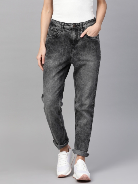 

Metronaut Women Charcoal Grey Mom Fit Mid-Rise Clean Look Stretchable Jeans