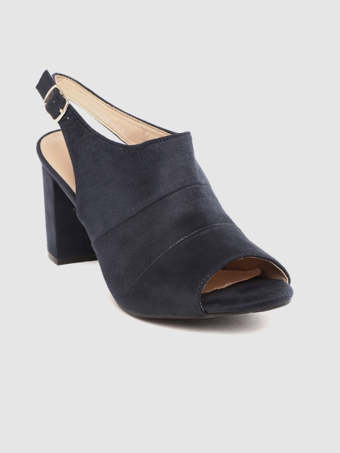 

Roadster Women Navy Blue Suede Finish Solid Heeled Mules