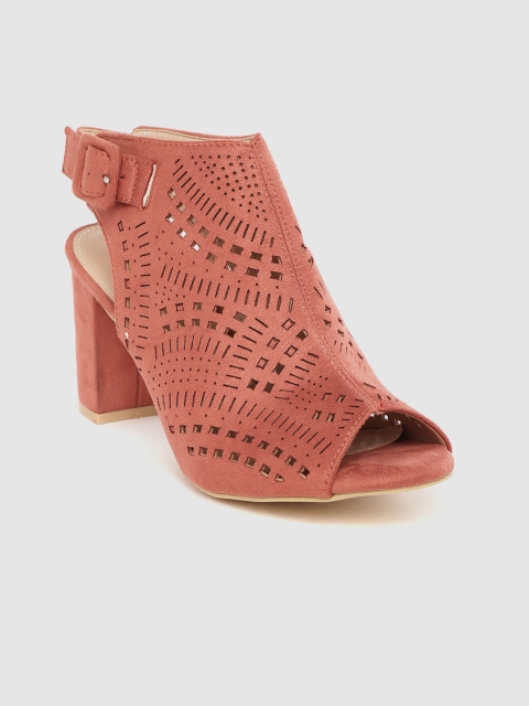

Roadster Women Brick Red Laser Cuts Mid-Top Heeled Mules