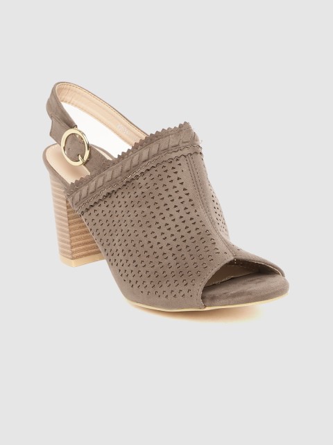 

Roadster Women Taupe Laser Cuts Heeled Mules