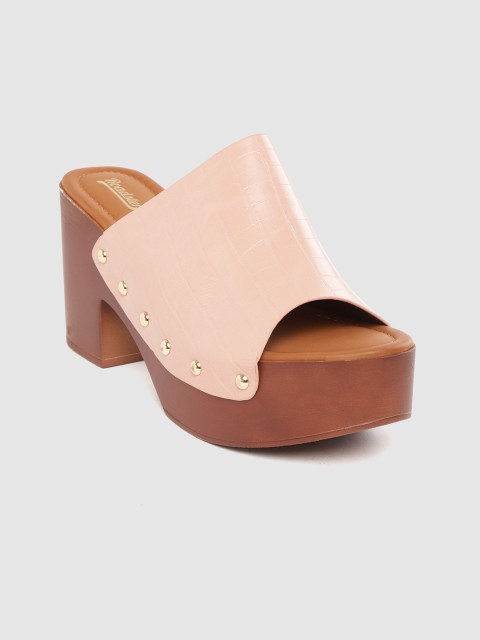 

Roadster Women Pink Croc Textured Heeled Mules