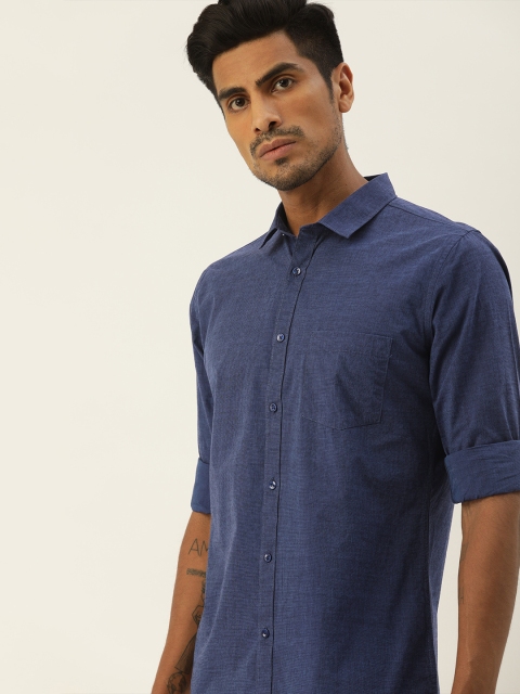 

ether Men Navy Blue Regular Fit Solid Casual Shirt