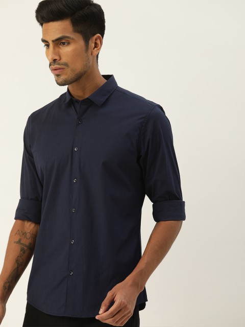 

ether Men Navy Blue Regular Fit Solid Casual Shirt