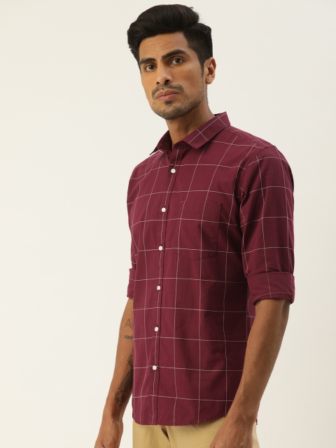 

ether Men Maroon & White Regular Fit Checked Casual Shirt