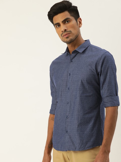 

ether Men Blue Regular Fit Self Design Casual Shirt