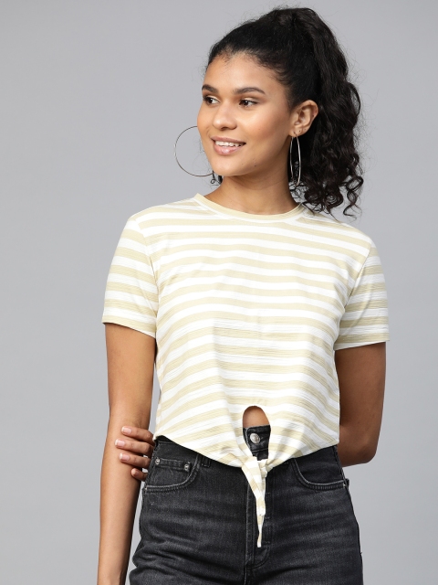 

VividArtsy Women Khaki & Off-White Striped Top