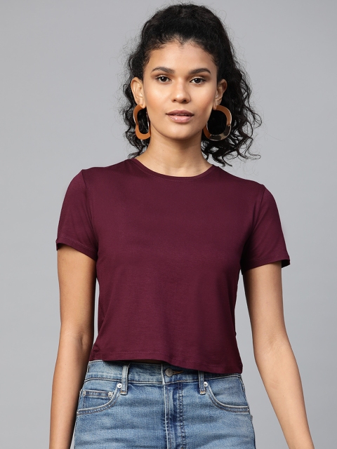 

VividArtsy Women Burgundy Solid T-shirt