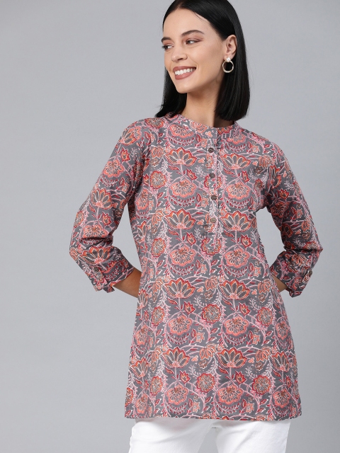 

Swishchick Women's Grey & Peach-Coloured Ethnic Printed Tunic