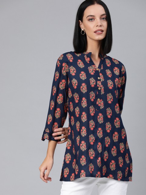 

Swishchick Women's Navy Blue & Pink Ethnic Printed Tunic