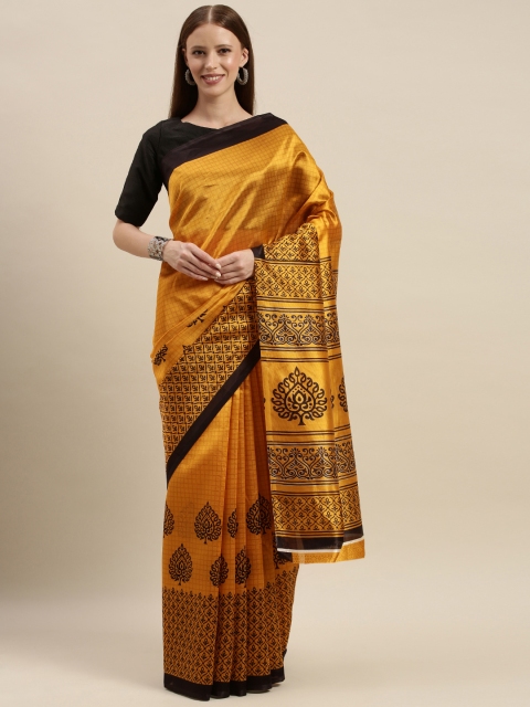 

KALINI Mustard Yellow & Black Poly Silk Printed Saree