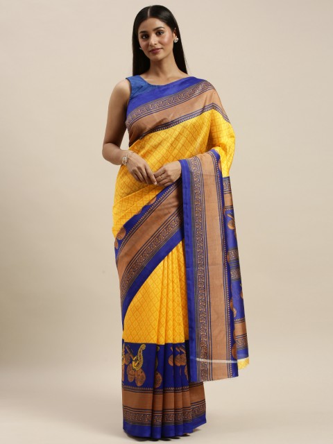 

KALINI Yellow Printed Poly Silk Saree