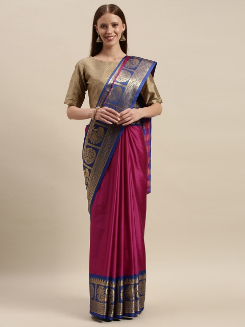 

KALINI Magenta Pink & Golden Poly Silk Solid Saree