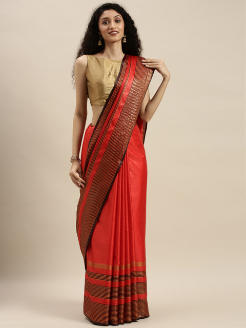 

KALINI Red Solid Poly Silk Saree