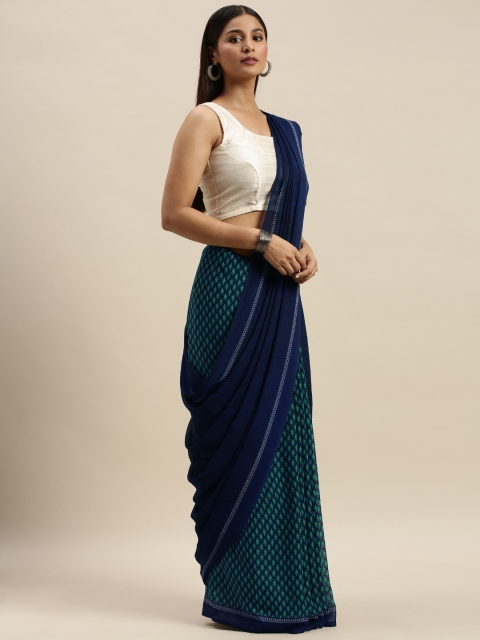 

KALINI Navy Blue & Green Poly Georgette Printed Saree