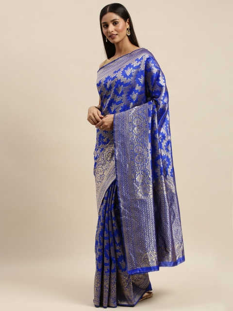 

KALINI Blue & Golden Poly Silk Woven Design Saree