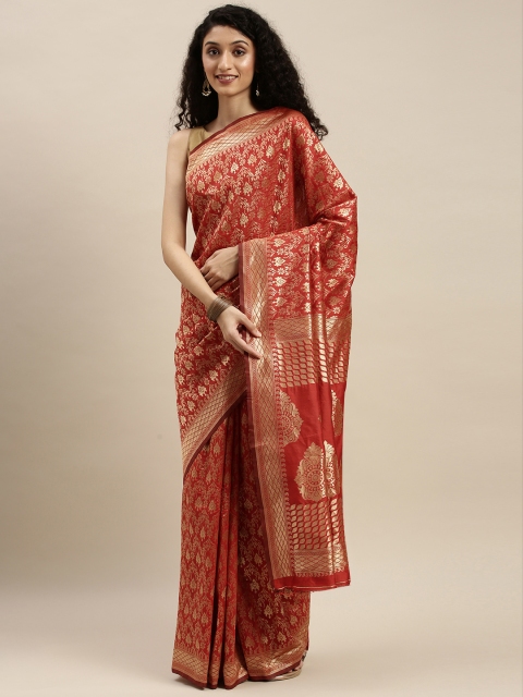 

KALINI Red & Gold-Toned Poly Silk Woven Design Saree