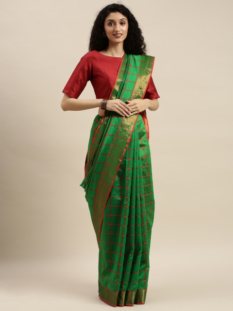 

KALINI Green & Red Art Silk Woven Design Chanderi Saree