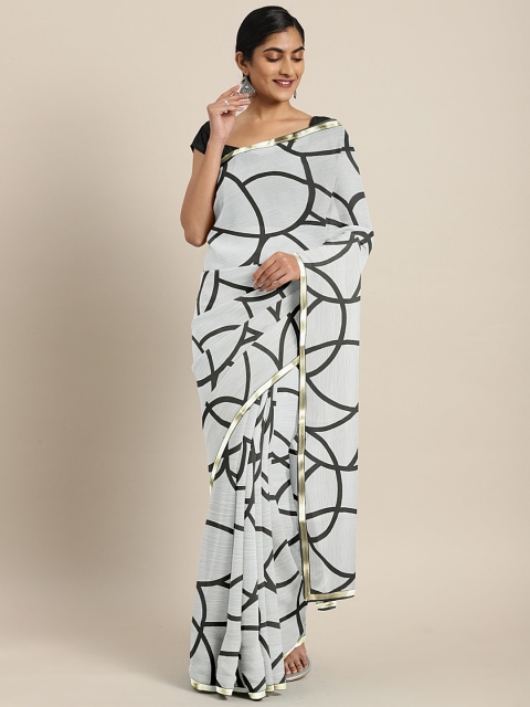 

KALINI White & Black Poly Chiffon Printed Saree