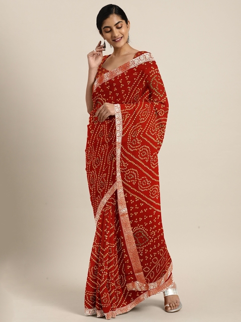 

KALINI Red Poly Chiffon Printed Bandhani Saree